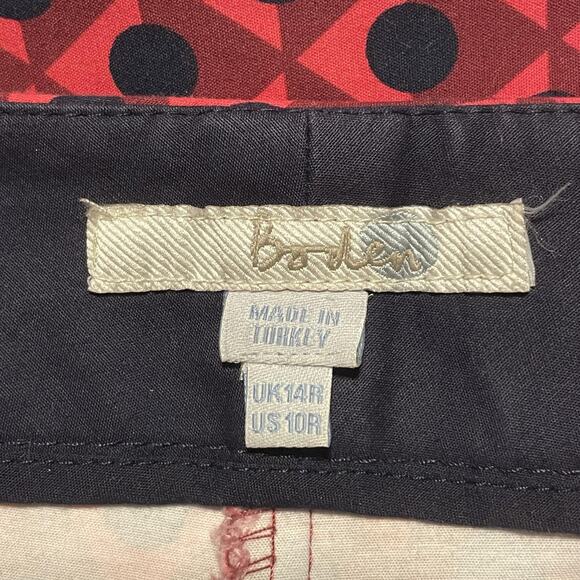 Boden Pants Womens 10R Red Black Geometric Print Stretch Cotton Casual Trousers - Picture 3 of 10